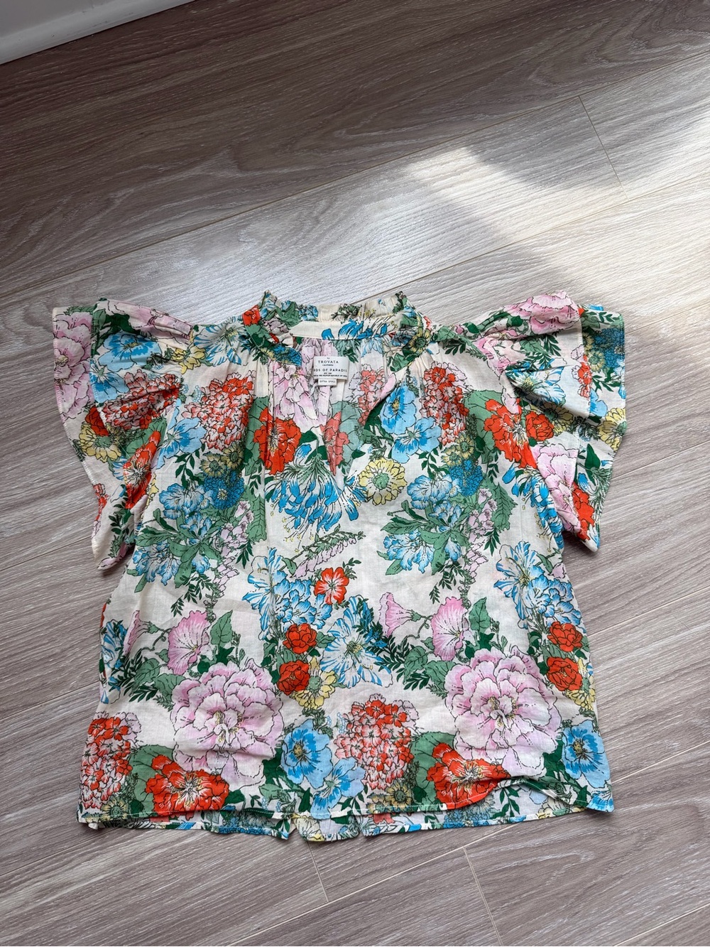 Birds of Paradis by Trovata Clover Flutter-Sleeve Blouse size XS, Anthropologie